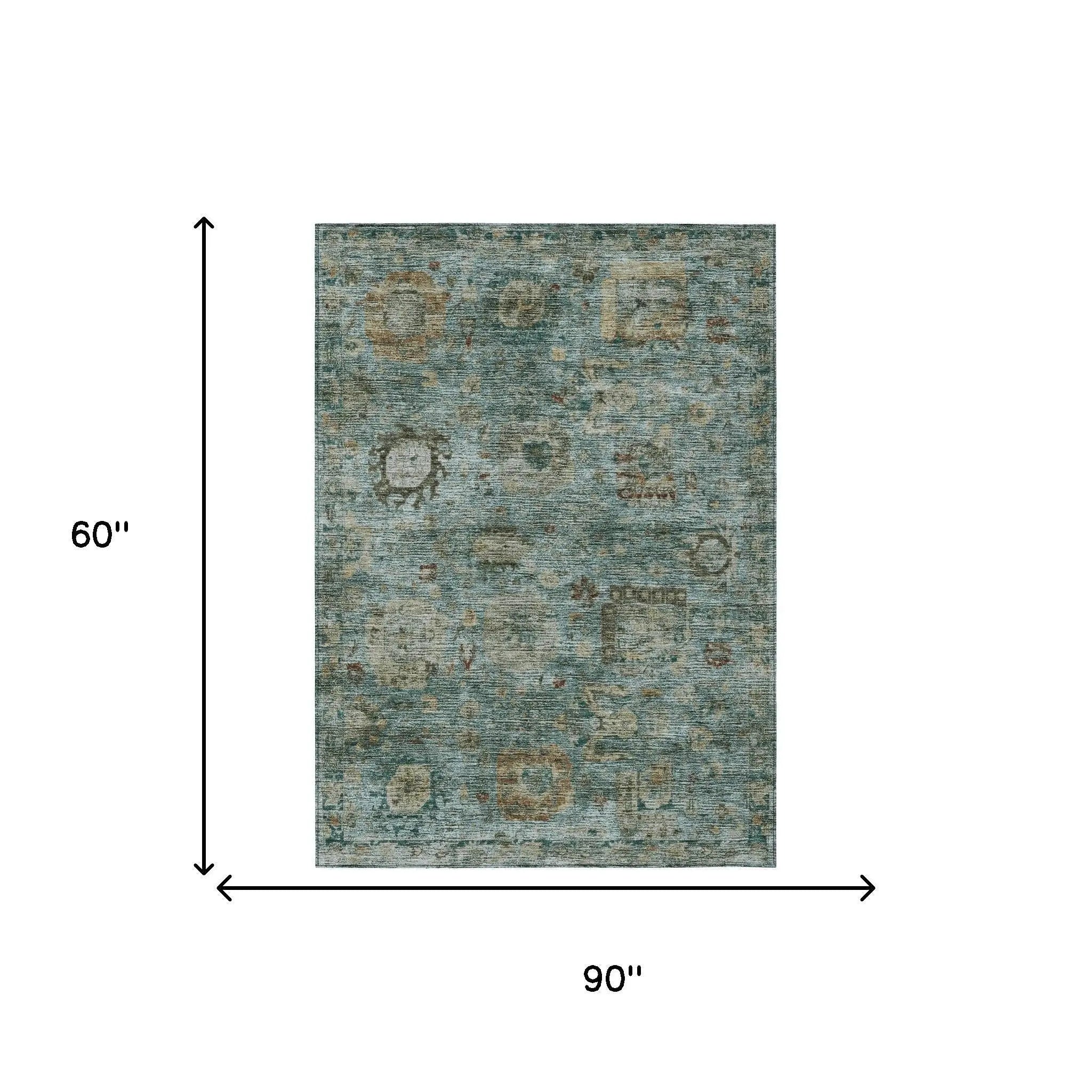 5' X 8' Teal Blue And Aqua Abstract Washable Indoor Outdoor Area Rug Homeroots Outdoor