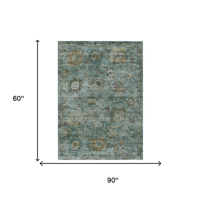 5' X 8' Teal Blue And Aqua Abstract Washable Indoor Outdoor Area Rug Homeroots Outdoor