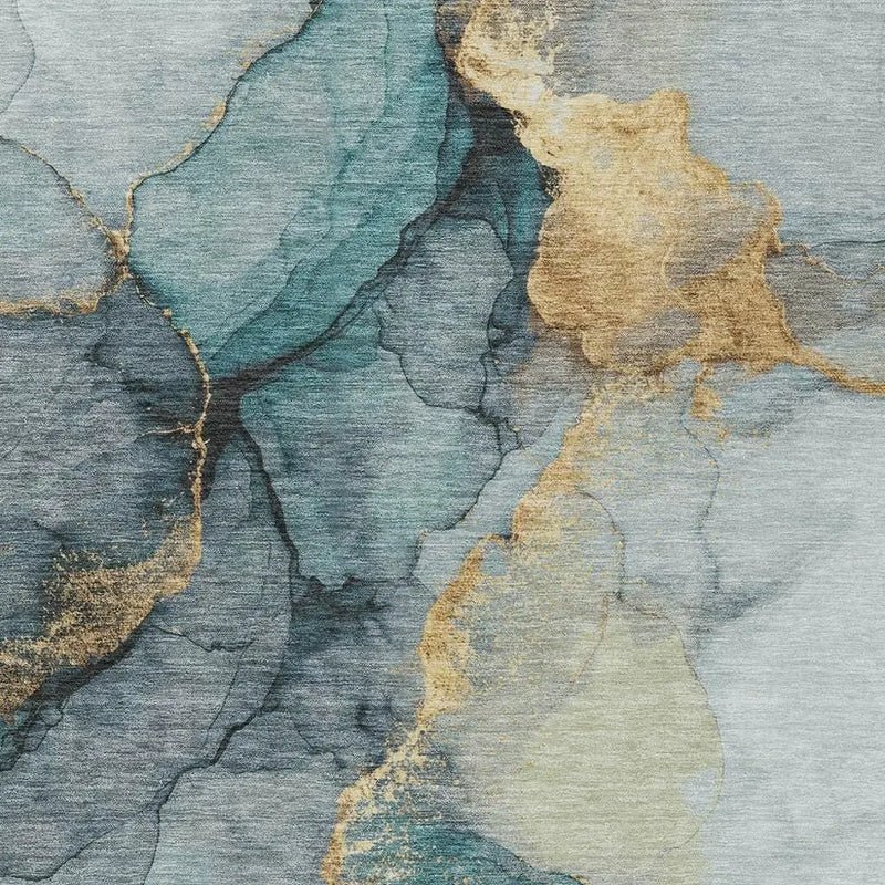 5' X 8' Teal Blue And Aqua Abstract Washable Indoor Outdoor Area Rug Homeroots Outdoor