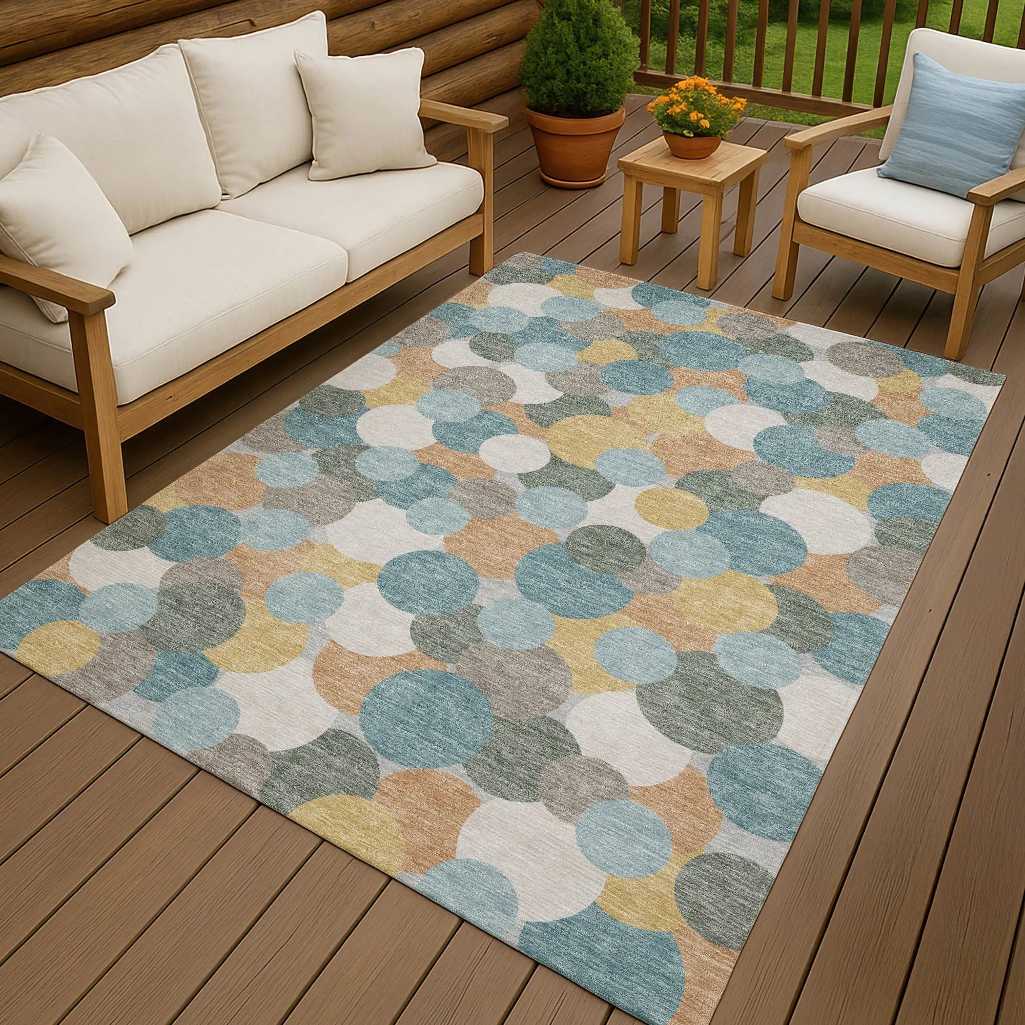 5' X 8' Teal Blue And Aqua Geometric Washable Indoor Outdoor Area Rug Homeroots Outdoor