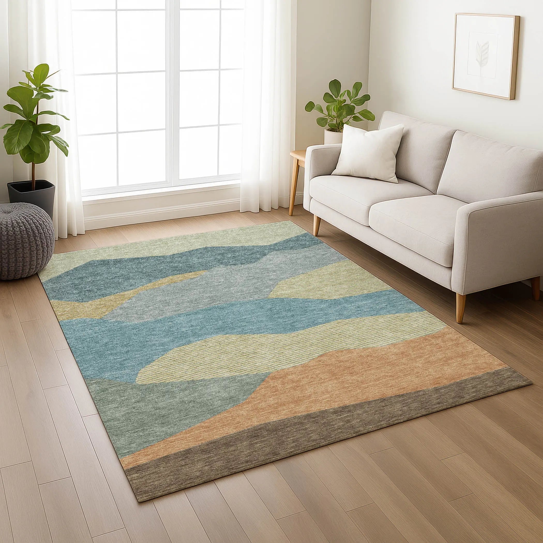 5' X 8' Teal Blue And Aqua Geometric Washable Indoor Outdoor Area Rug Homeroots Outdoor