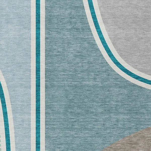 5' X 8' Teal Blue And Aqua Geometric Washable Indoor Outdoor Area Rug Homeroots Outdoor