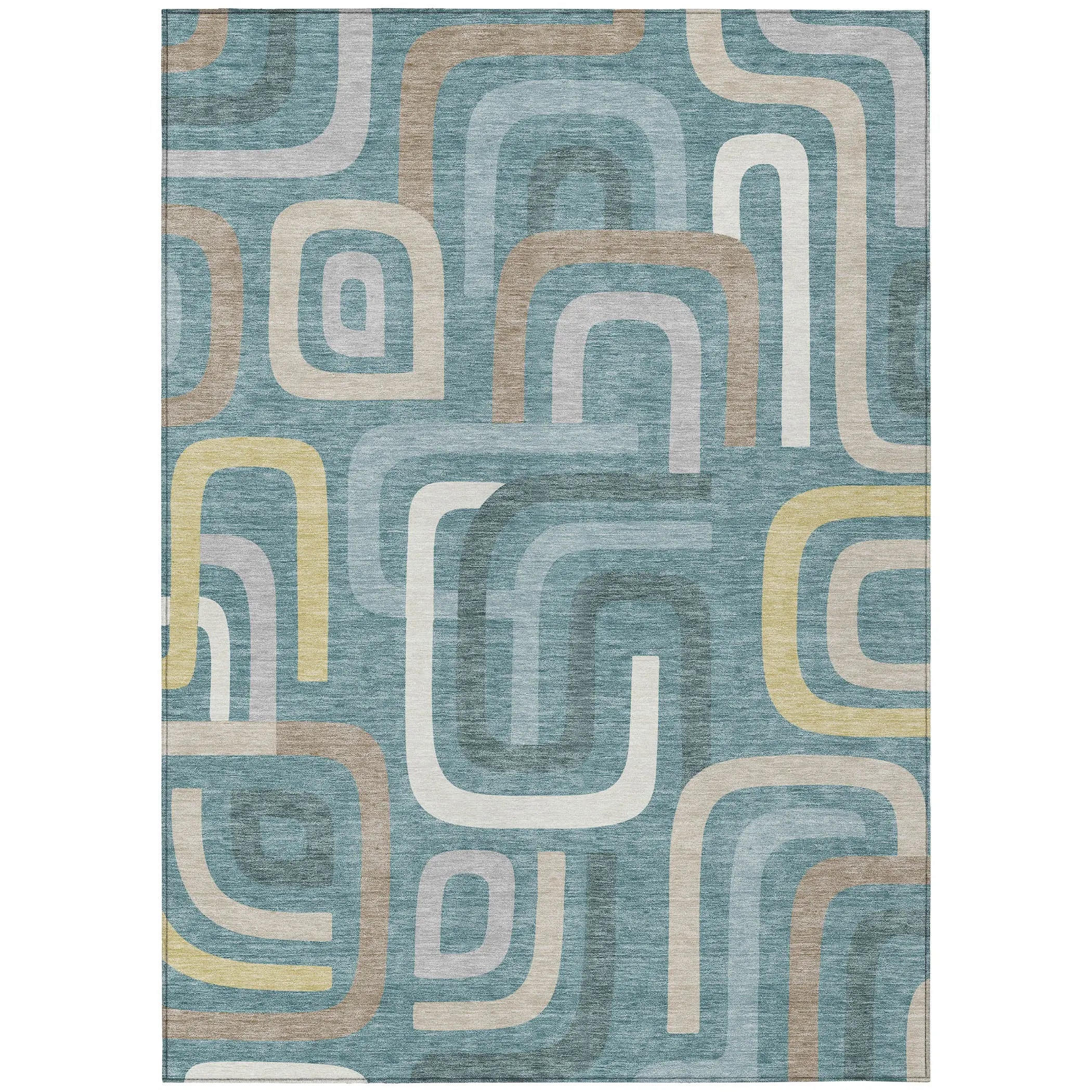 5' X 8' Teal Blue And Aqua Geometric Washable Indoor Outdoor Area Rug Homeroots Outdoor