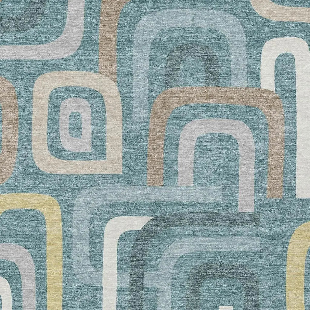 5' X 8' Teal Blue And Aqua Geometric Washable Indoor Outdoor Area Rug Homeroots Outdoor