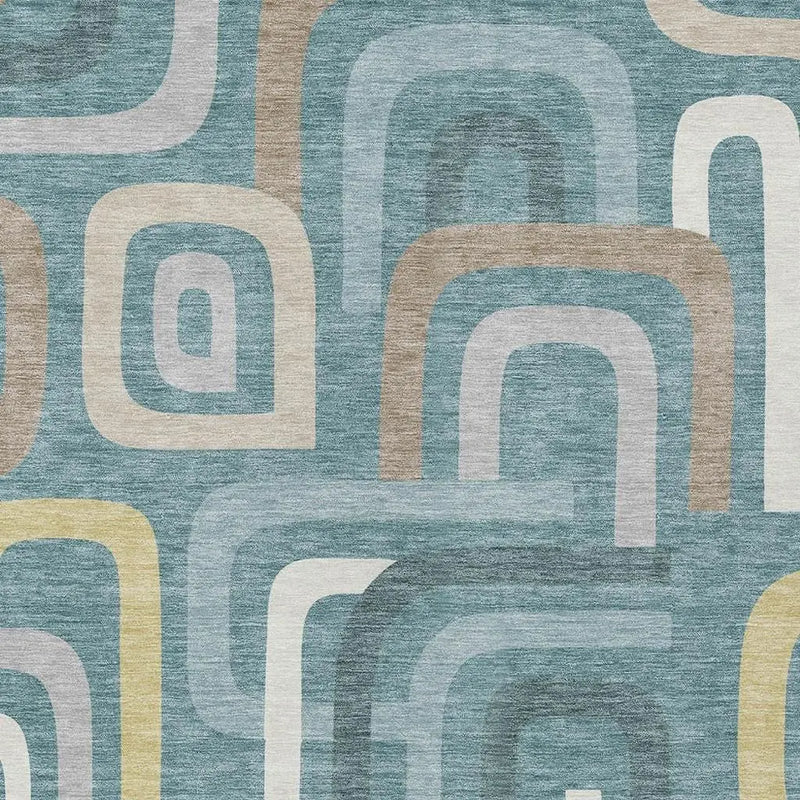 5' X 8' Teal Blue And Aqua Geometric Washable Indoor Outdoor Area Rug Homeroots Outdoor