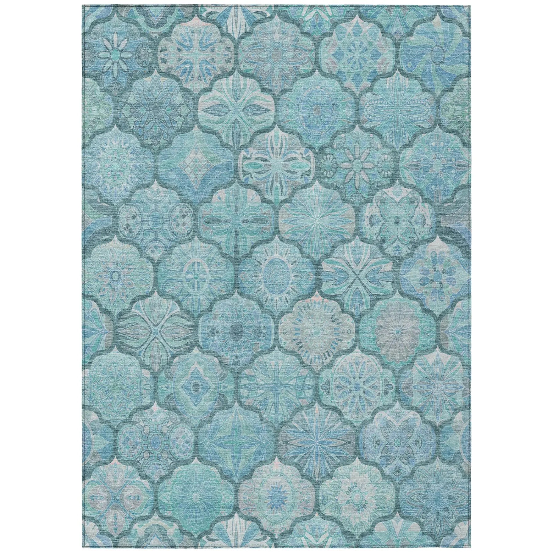 5' X 8' Teal Blue And Aqua Ogee Washable Indoor Outdoor Area Rug Homeroots Outdoor