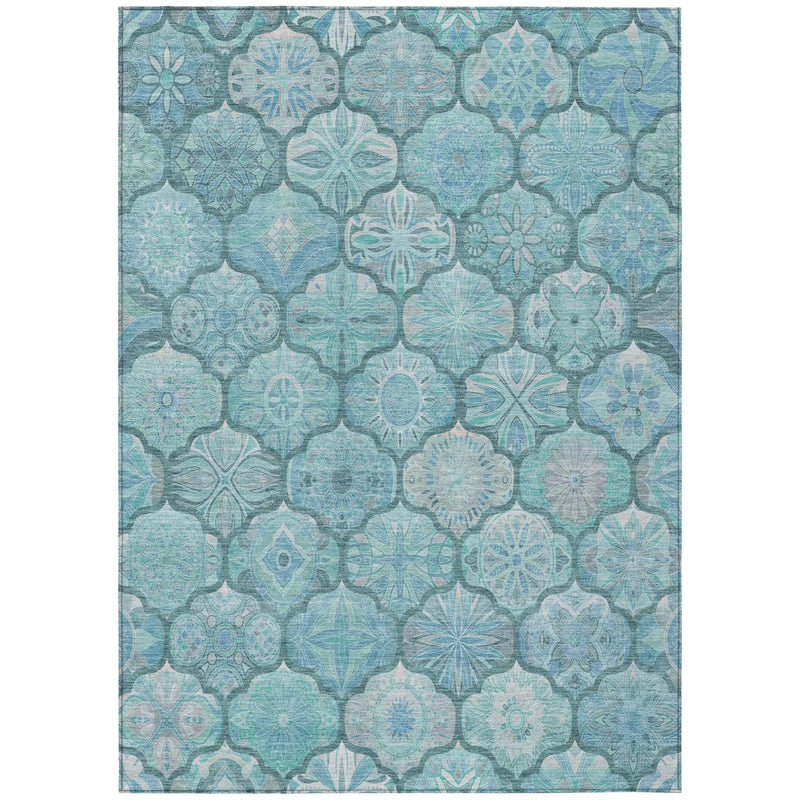 5' X 8' Teal Blue And Aqua Ogee Washable Indoor Outdoor Area Rug Homeroots Outdoor