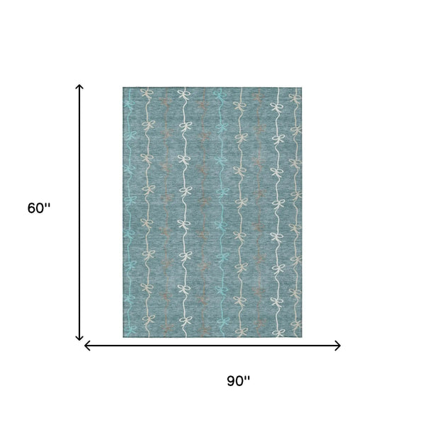 5' X 8' Teal Blue And Aqua Southwestern Washable Indoor Outdoor Area Rug Homeroots Outdoor