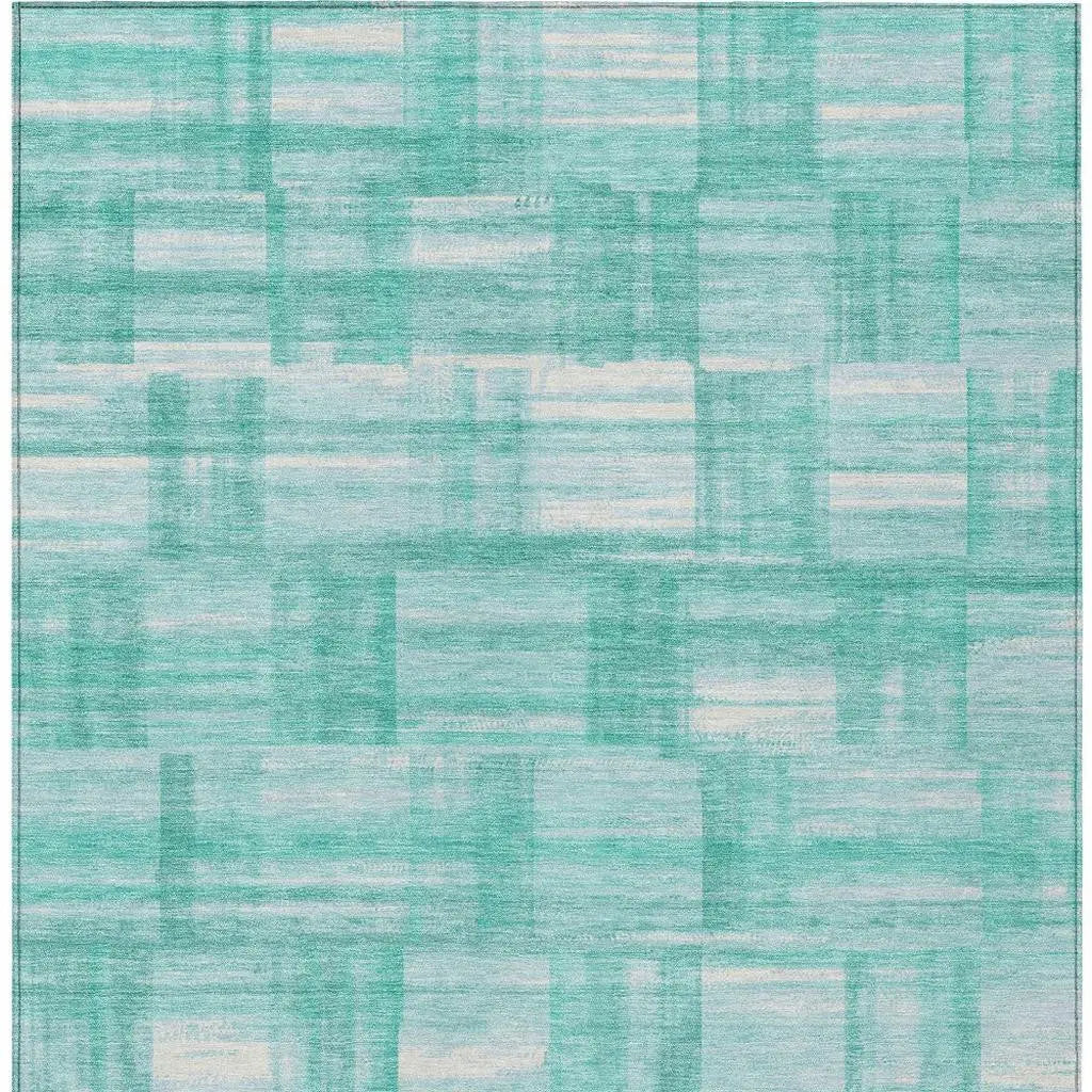 5' X 8' Teal Blue And Aqua Striped Washable Indoor Outdoor Area Rug Homeroots Outdoor