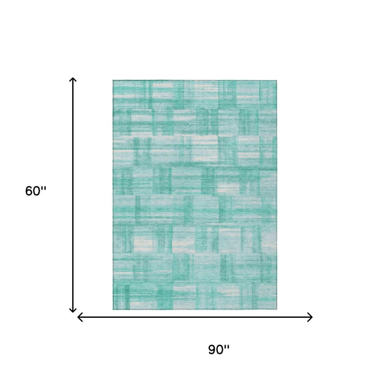 5' X 8' Teal Blue And Aqua Striped Washable Indoor Outdoor Area Rug Homeroots Outdoor