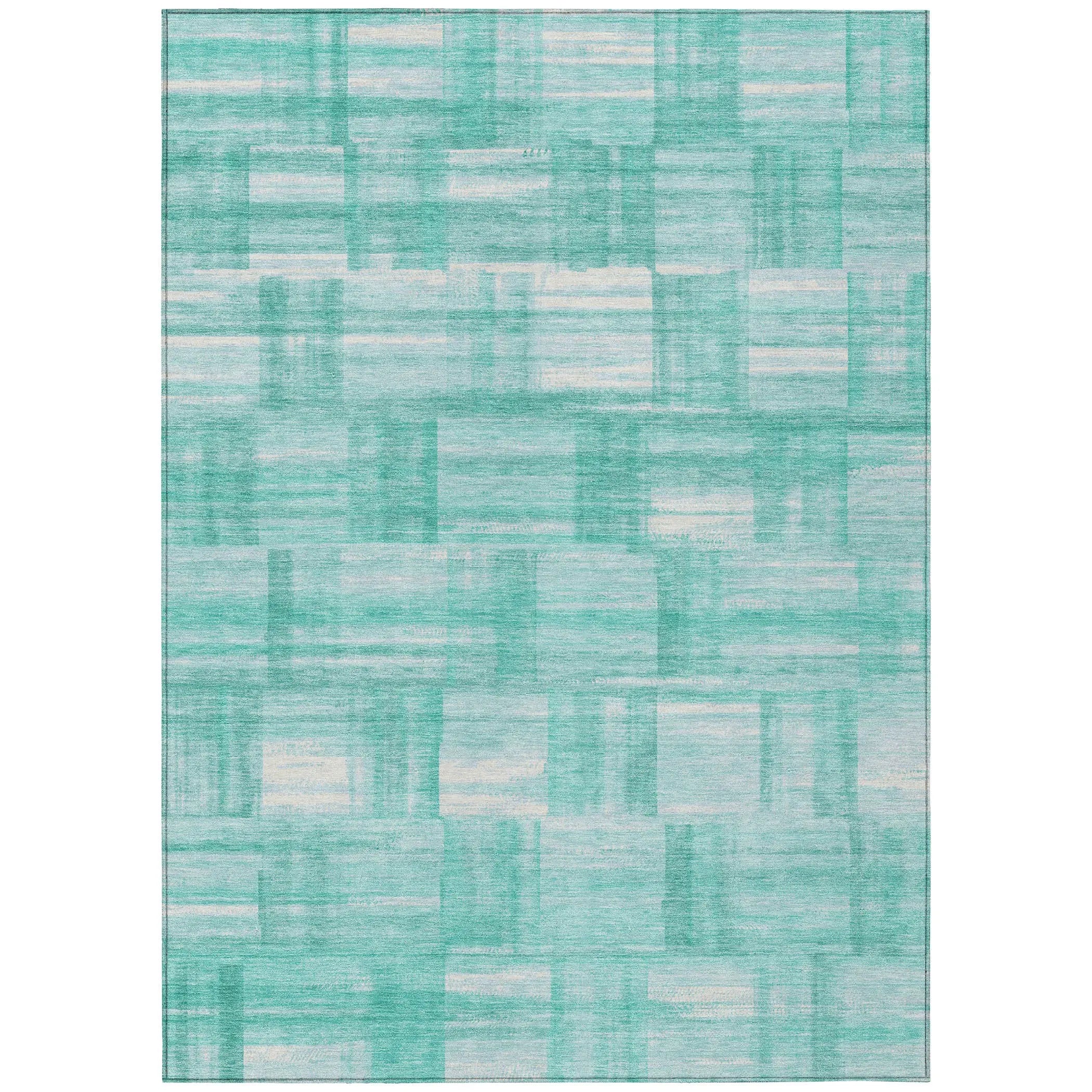 5' X 8' Teal Blue And Aqua Striped Washable Indoor Outdoor Area Rug Homeroots Outdoor