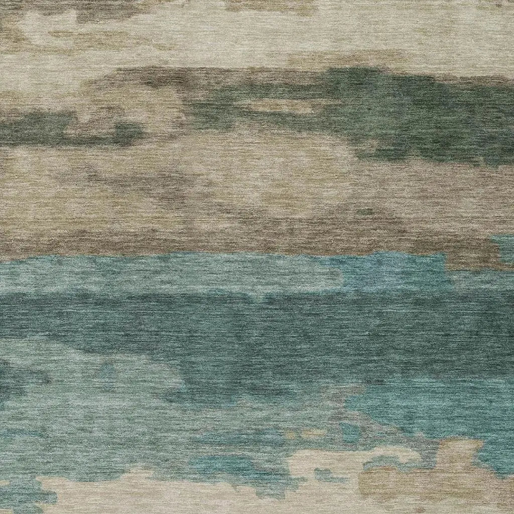 5' X 8' Teal Blue And Beige Abstract Washable Indoor Outdoor Area Rug Homeroots Outdoor