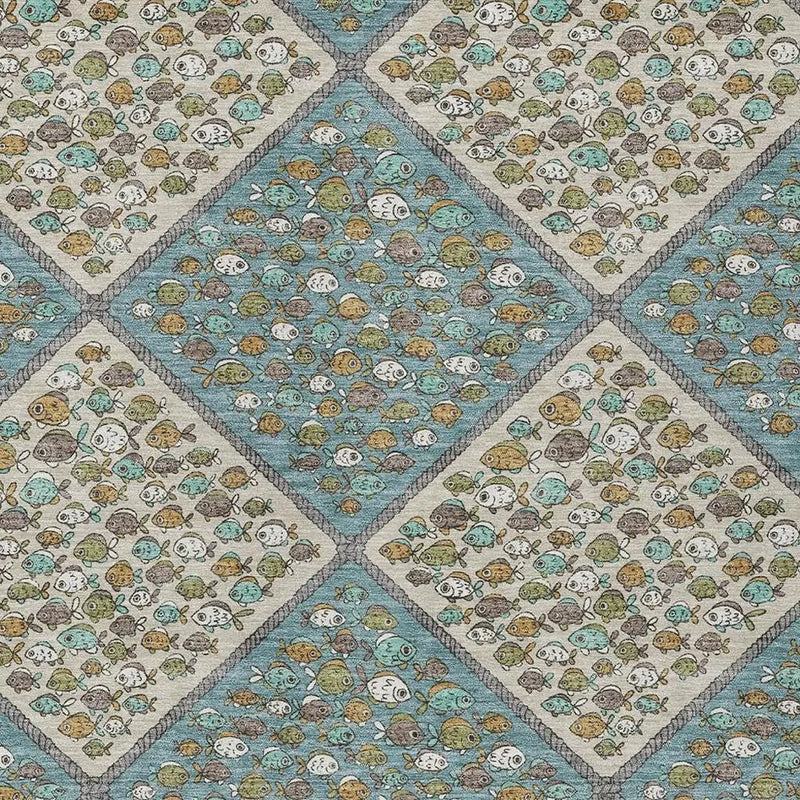 5' X 8' Teal Blue And Beige Abstract Washable Indoor Outdoor Area Rug Homeroots Outdoor
