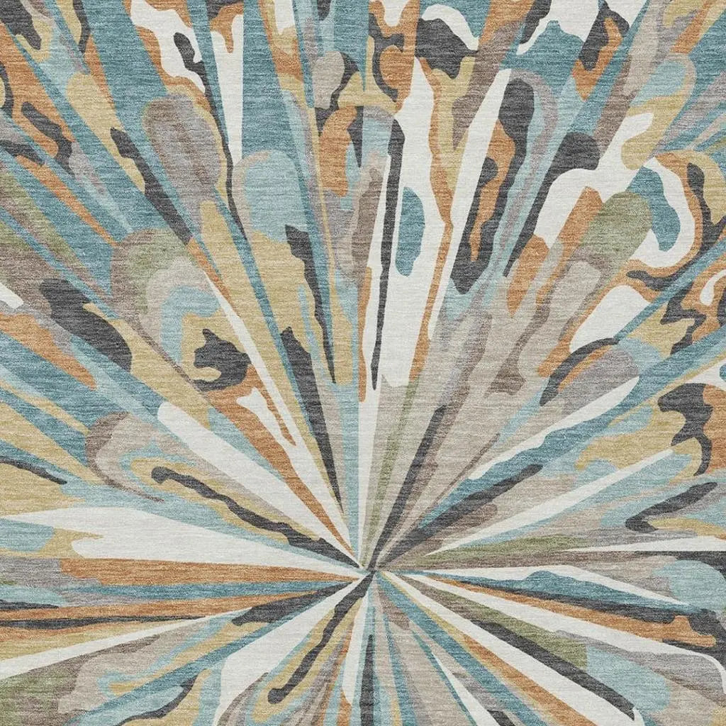5' X 8' Teal Blue And Beige Abstract Washable Indoor Outdoor Area Rug Homeroots Outdoor
