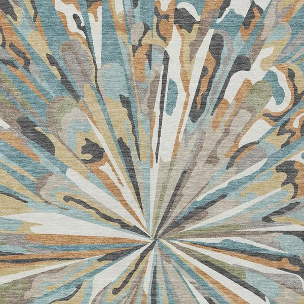 5' X 8' Teal Blue And Beige Abstract Washable Indoor Outdoor Area Rug Homeroots Outdoor