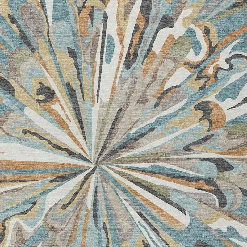 5' X 8' Teal Blue And Beige Abstract Washable Indoor Outdoor Area Rug Homeroots Outdoor