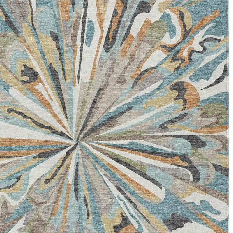 5' X 8' Teal Blue And Beige Abstract Washable Indoor Outdoor Area Rug Homeroots Outdoor