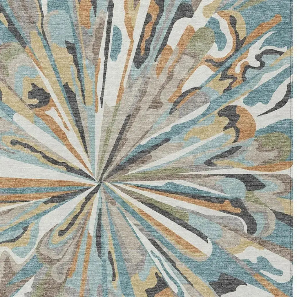 5' X 8' Teal Blue And Beige Abstract Washable Indoor Outdoor Area Rug Homeroots Outdoor
