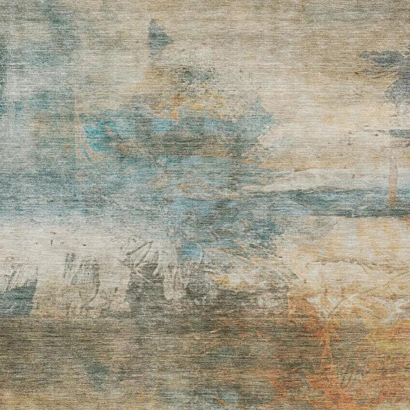 5' X 8' Teal Blue And Beige Abstract Washable Indoor Outdoor Area Rug Homeroots Outdoor