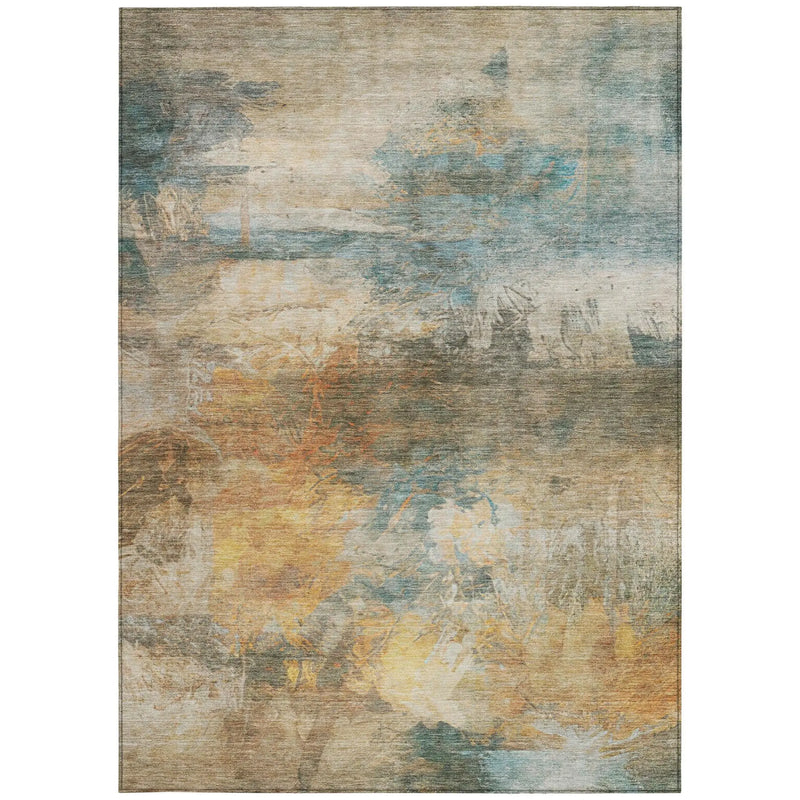 5' X 8' Teal Blue And Beige Abstract Washable Indoor Outdoor Area Rug Homeroots Outdoor