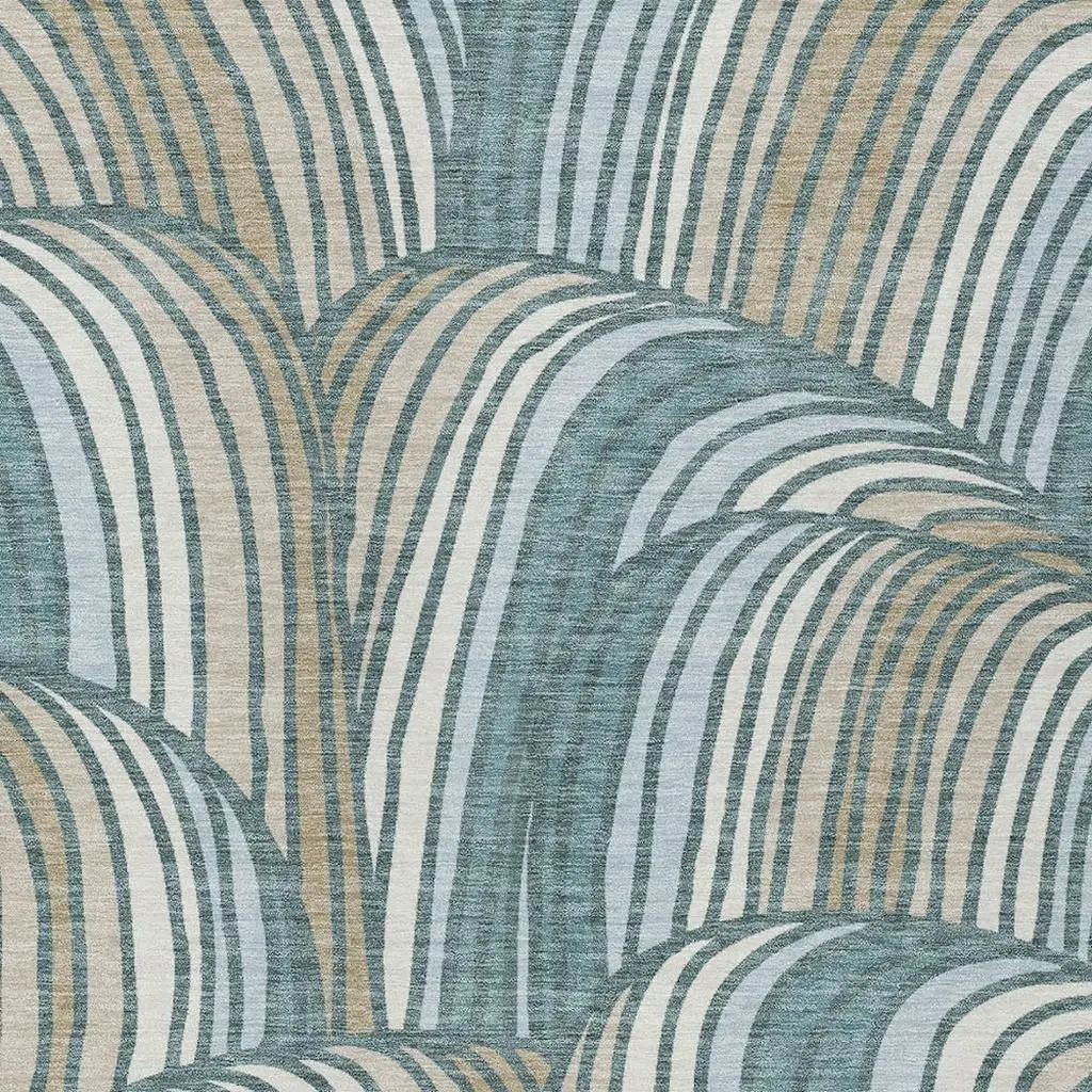 5' X 8' Teal Blue And Beige Abstract Washable Indoor Outdoor Area Rug Homeroots Outdoor