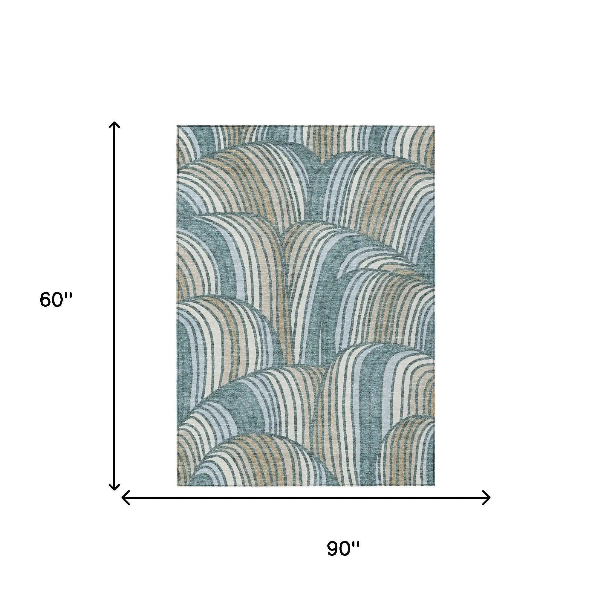 5' X 8' Teal Blue And Beige Abstract Washable Indoor Outdoor Area Rug Homeroots Outdoor