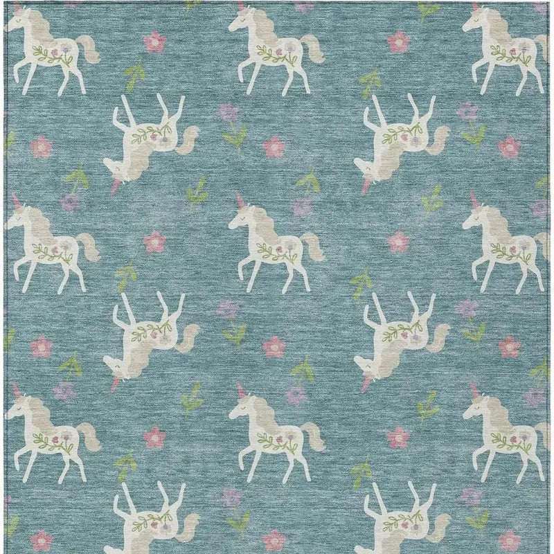 5' X 8' Teal Blue And Beige Floral Washable Indoor Outdoor Area Rug Homeroots Outdoor