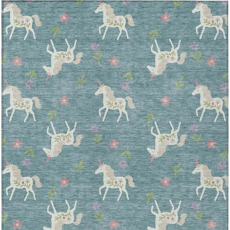5' X 8' Teal Blue And Beige Floral Washable Indoor Outdoor Area Rug Homeroots Outdoor