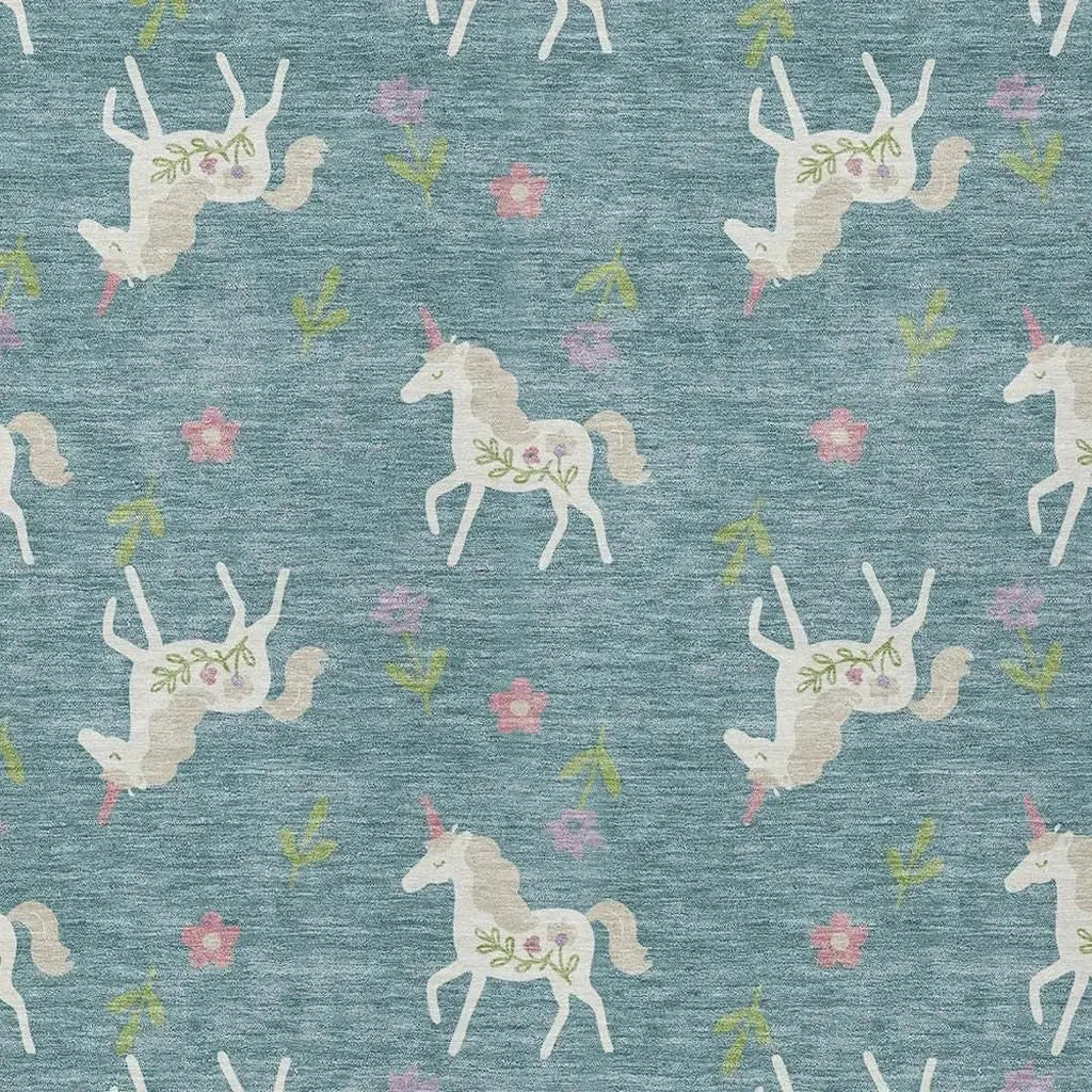 5' X 8' Teal Blue And Beige Floral Washable Indoor Outdoor Area Rug Homeroots Outdoor