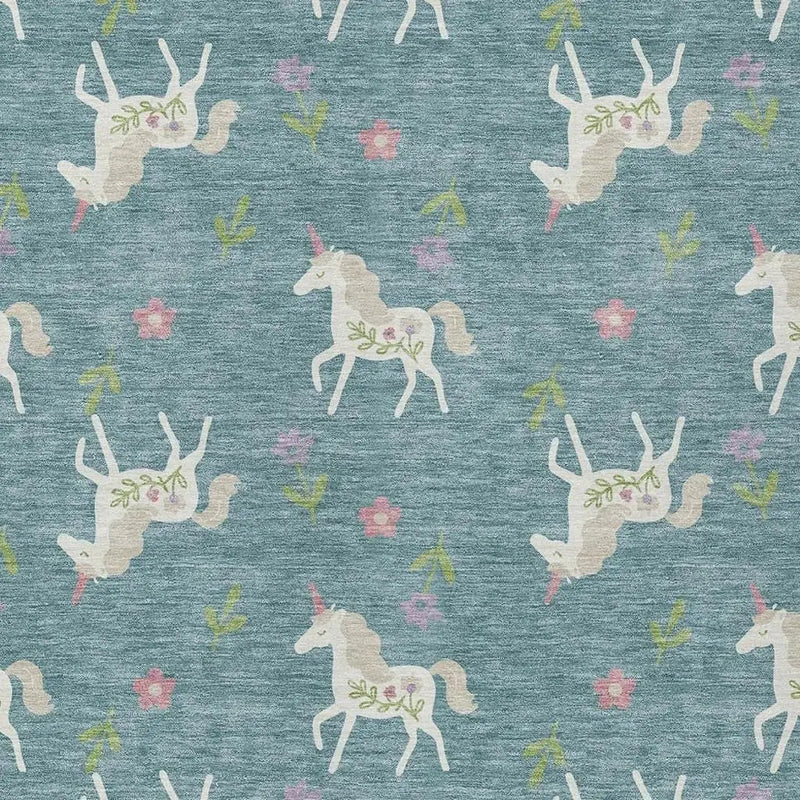 5' X 8' Teal Blue And Beige Floral Washable Indoor Outdoor Area Rug Homeroots Outdoor