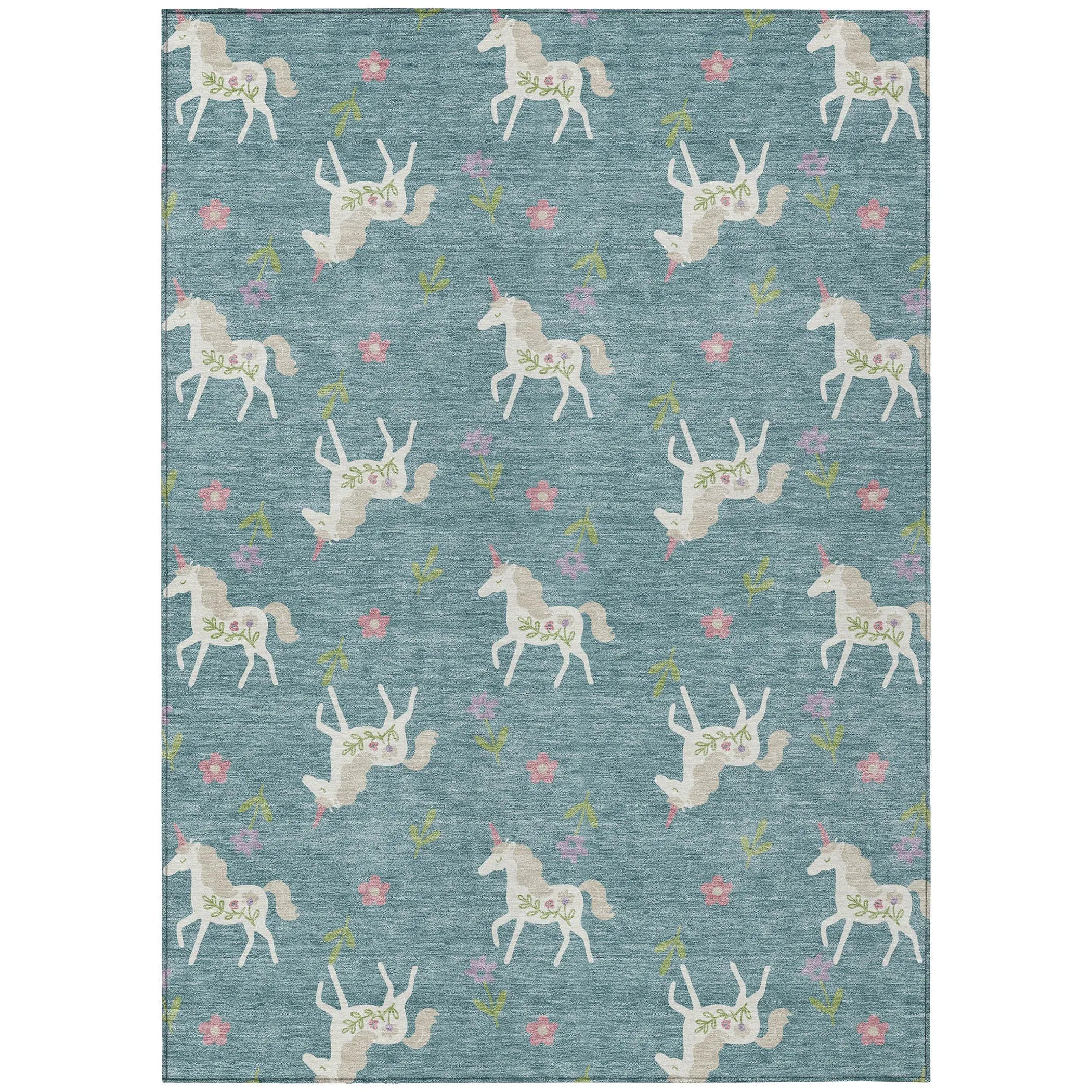 5' X 8' Teal Blue And Beige Floral Washable Indoor Outdoor Area Rug Homeroots Outdoor