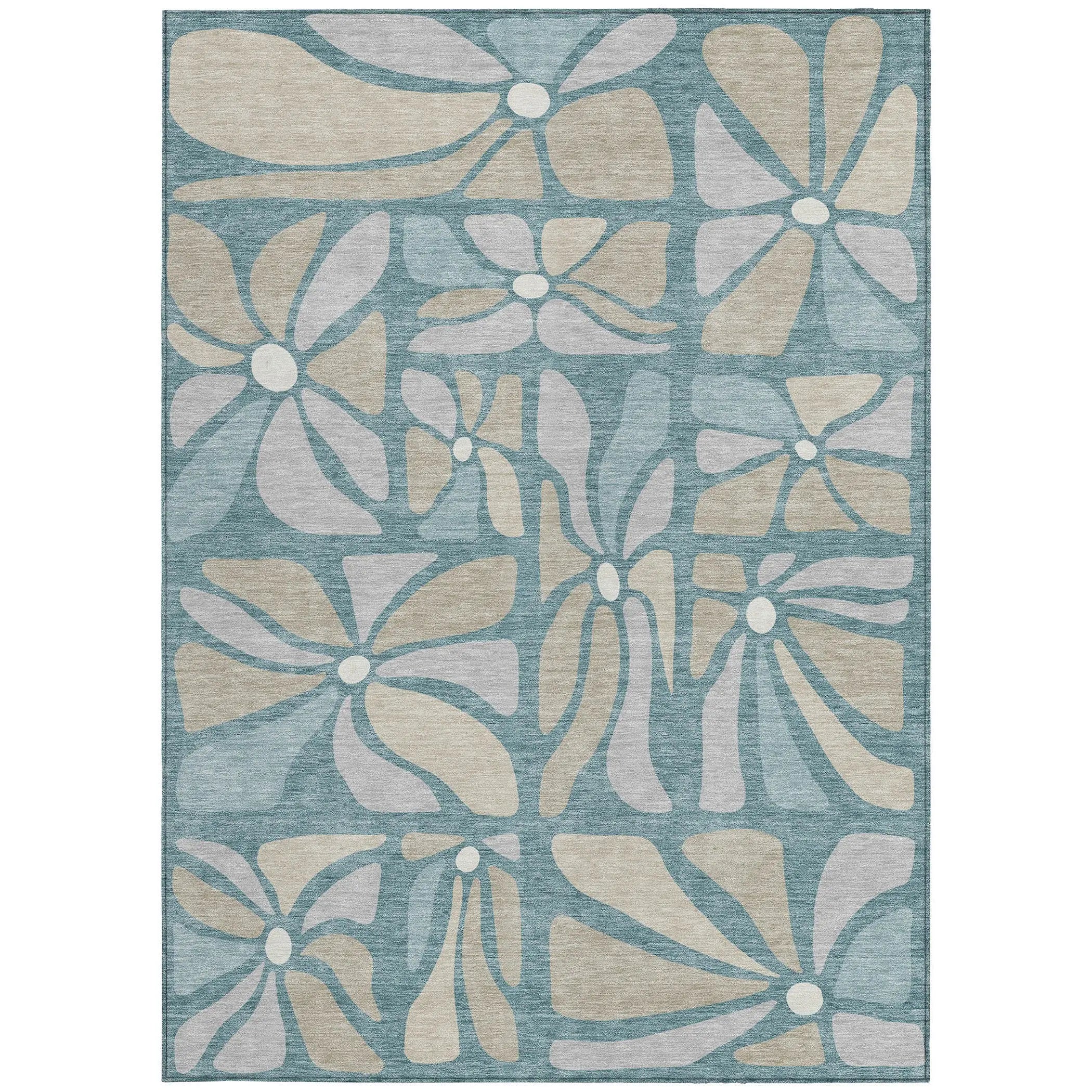 5' X 8' Teal Blue And Beige Floral Washable Indoor Outdoor Area Rug Homeroots Outdoor