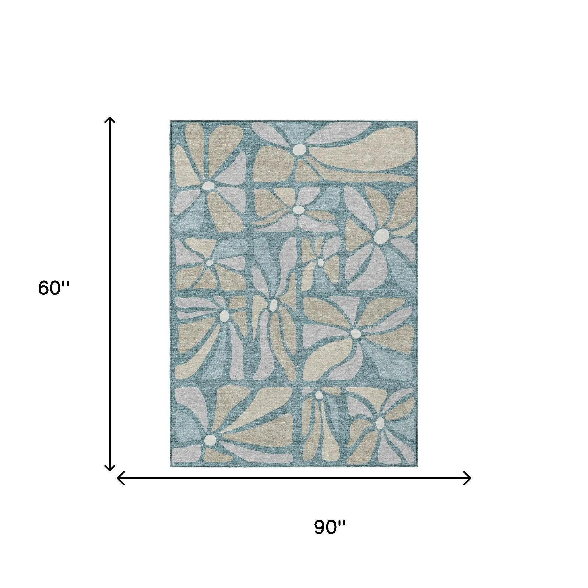 5' X 8' Teal Blue And Beige Floral Washable Indoor Outdoor Area Rug Homeroots Outdoor