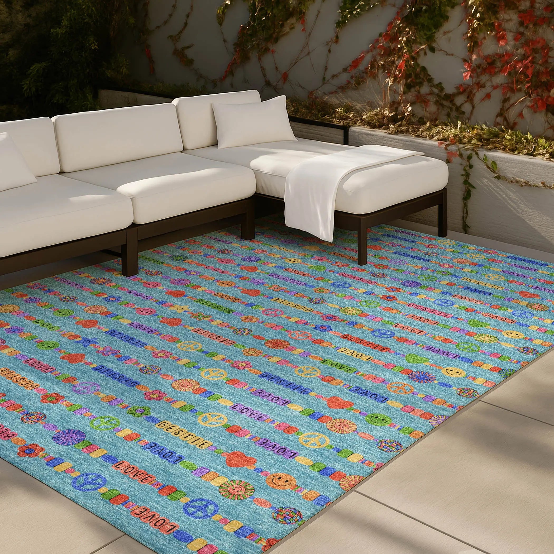 5' X 8' Teal Blue And Beige Geometric Washable Indoor Outdoor Area Rug Homeroots Outdoor