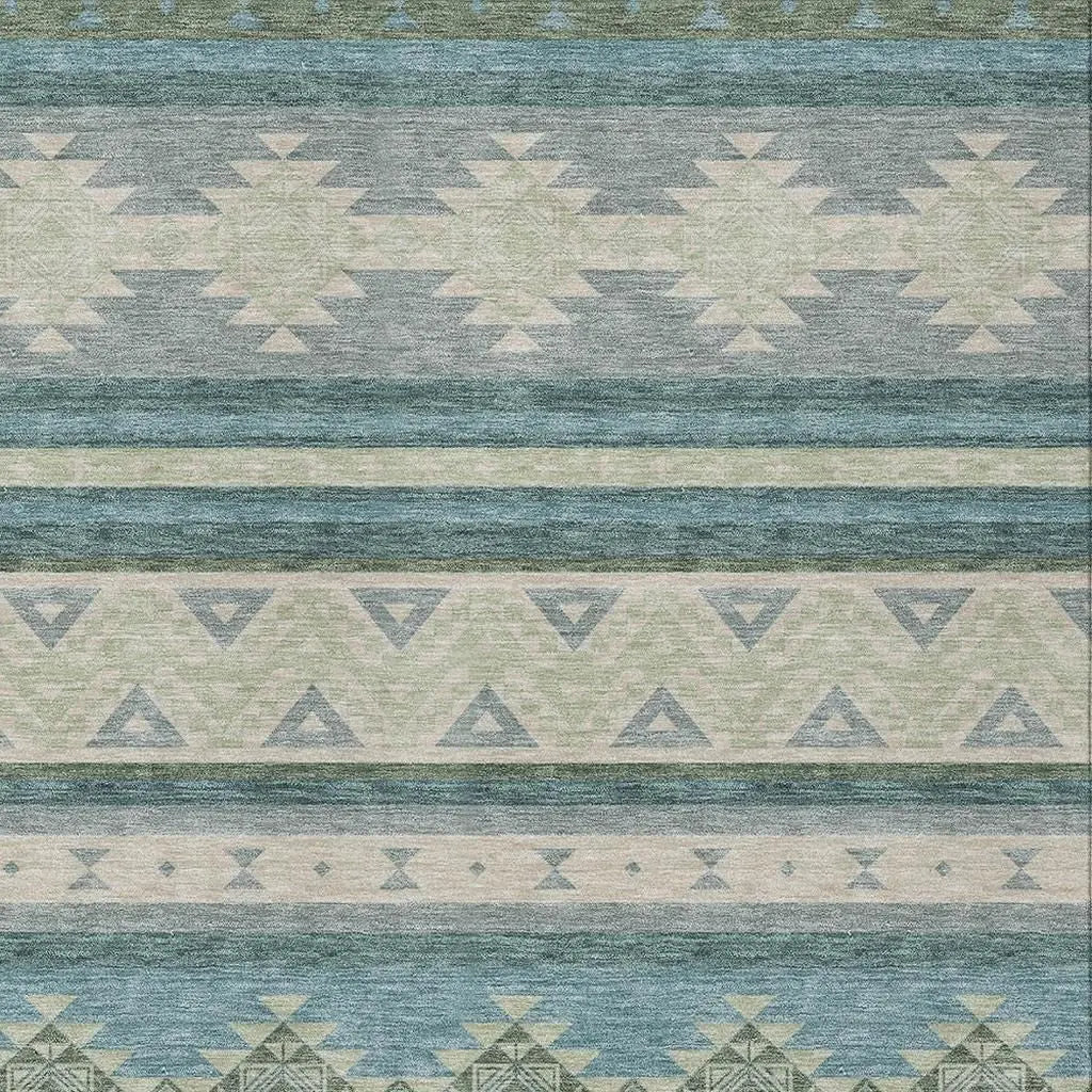 5' X 8' Teal Blue And Beige Southwestern Washable Indoor Outdoor Area Rug Homeroots Outdoor