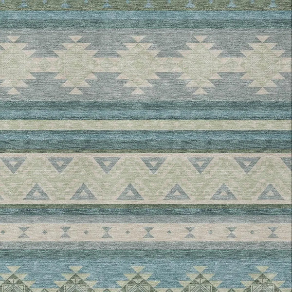 5' X 8' Teal Blue And Beige Southwestern Washable Indoor Outdoor Area Rug Homeroots Outdoor