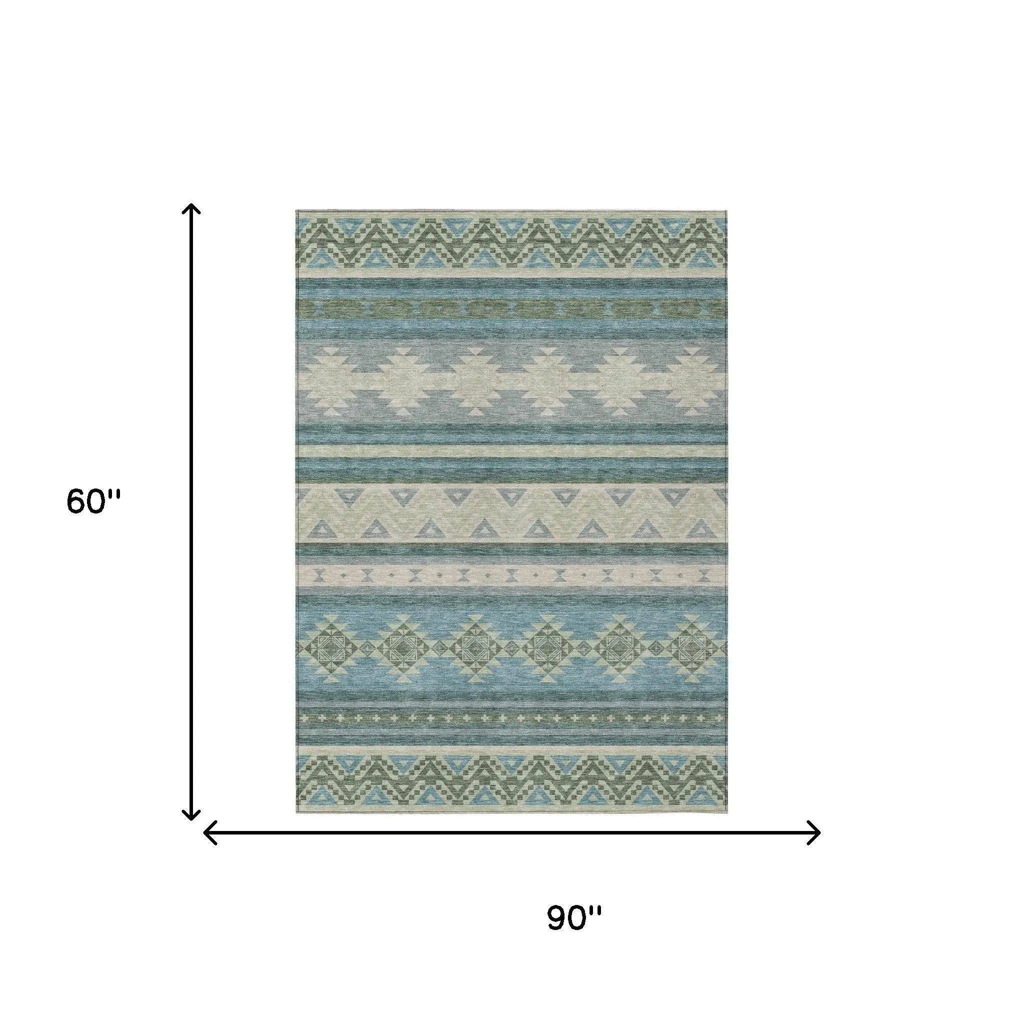 5' X 8' Teal Blue And Beige Southwestern Washable Indoor Outdoor Area Rug Homeroots Outdoor