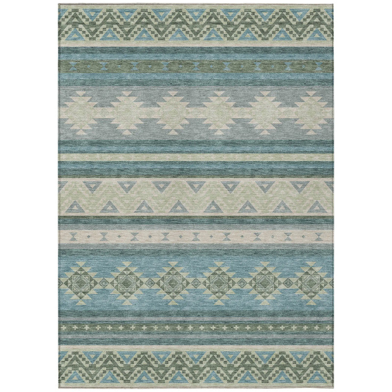 5' X 8' Teal Blue And Beige Southwestern Washable Indoor Outdoor Area Rug Homeroots Outdoor