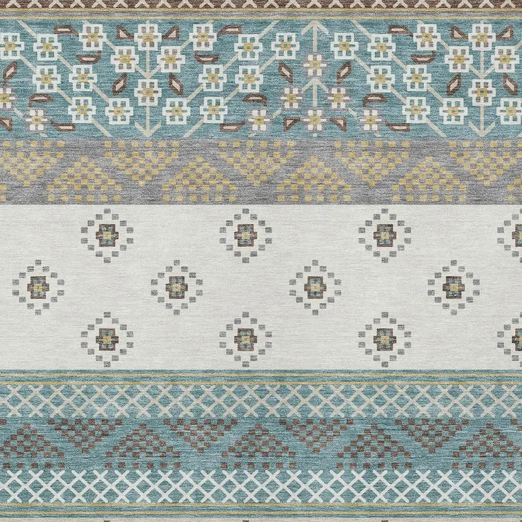 5' X 8' Teal Blue And Beige Striped Washable Indoor Outdoor Area Rug Homeroots Outdoor
