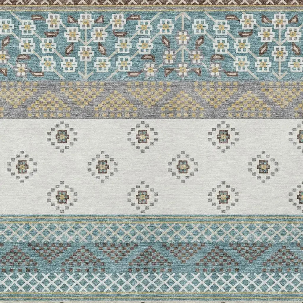 5' X 8' Teal Blue And Beige Striped Washable Indoor Outdoor Area Rug Homeroots Outdoor