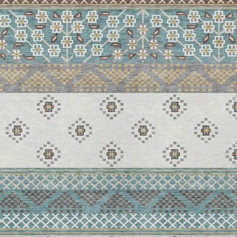 5' X 8' Teal Blue And Beige Striped Washable Indoor Outdoor Area Rug Homeroots Outdoor
