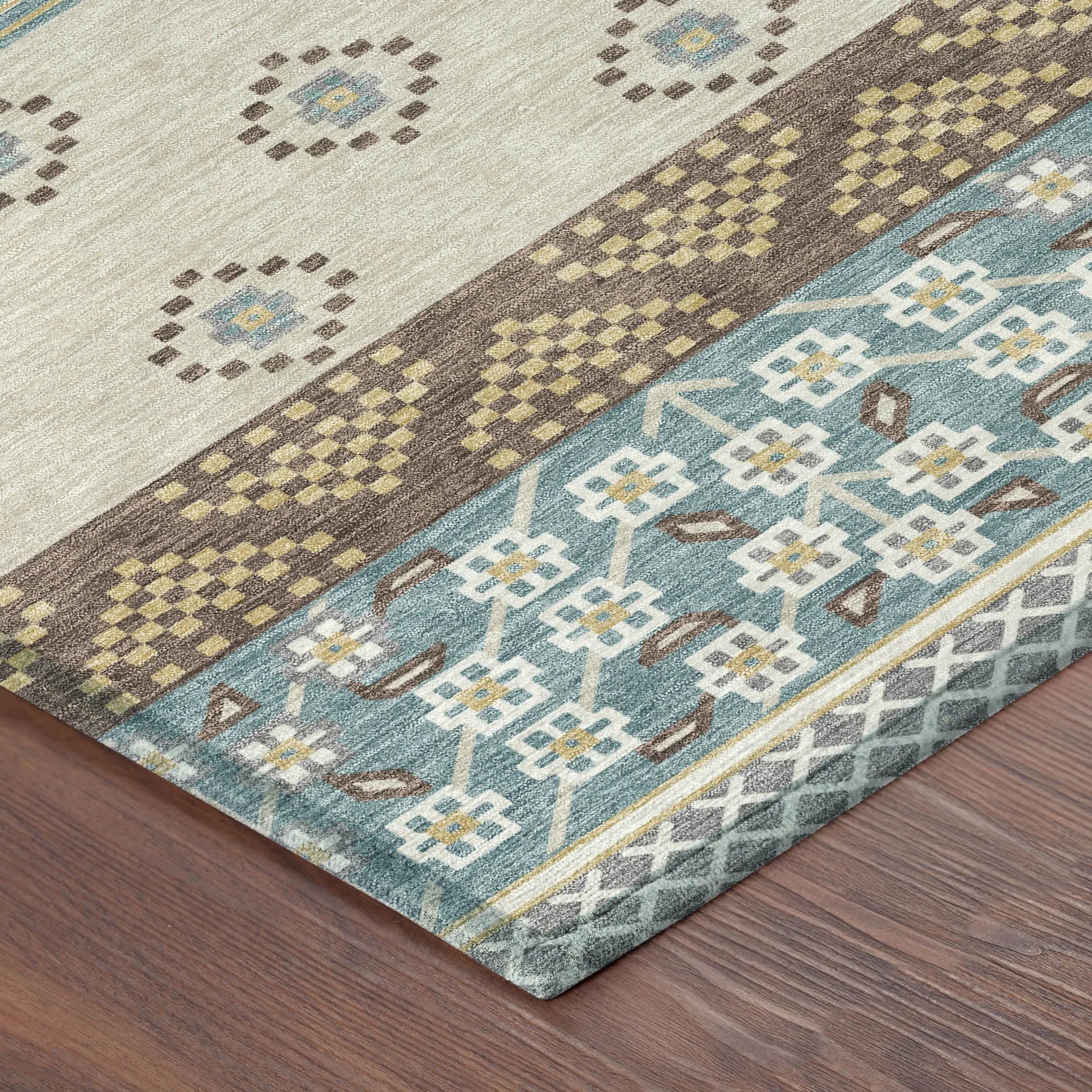 5' X 8' Teal Blue And Beige Striped Washable Indoor Outdoor Area Rug Homeroots Outdoor