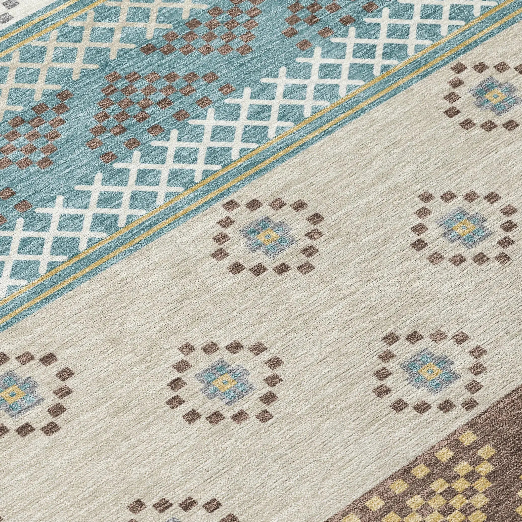 5' X 8' Teal Blue And Beige Striped Washable Indoor Outdoor Area Rug Homeroots Outdoor