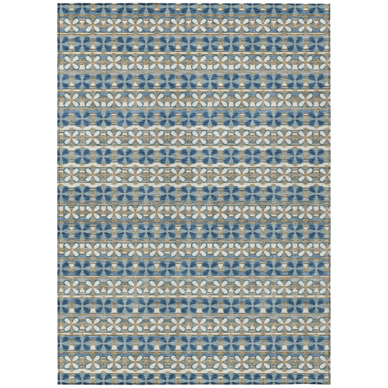 5' X 8' Teal Blue And Black Striped Washable Indoor Outdoor Area Rug Homeroots Outdoor