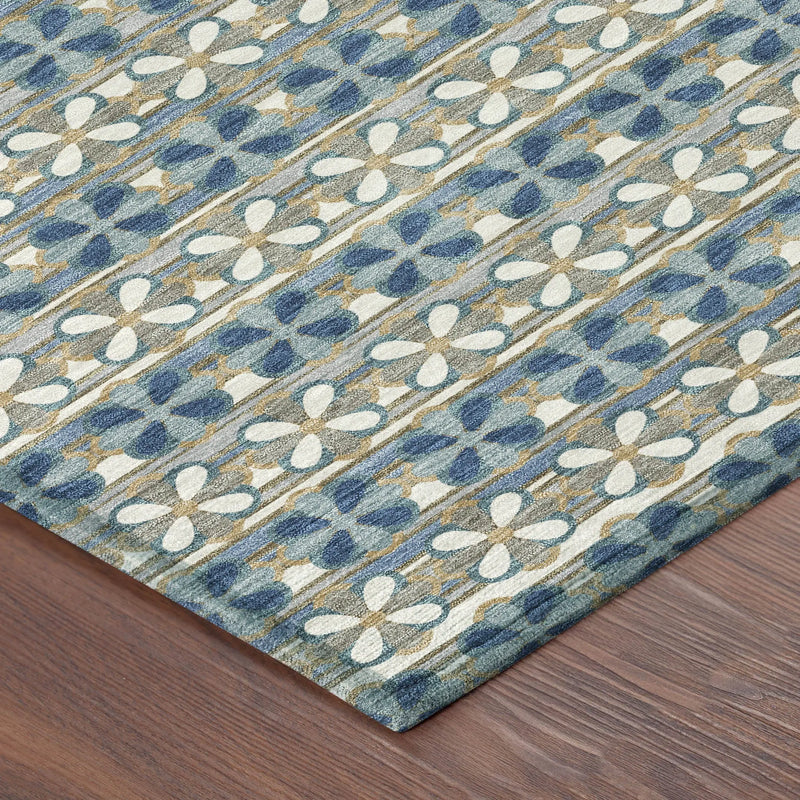 5' X 8' Teal Blue And Black Striped Washable Indoor Outdoor Area Rug Homeroots Outdoor