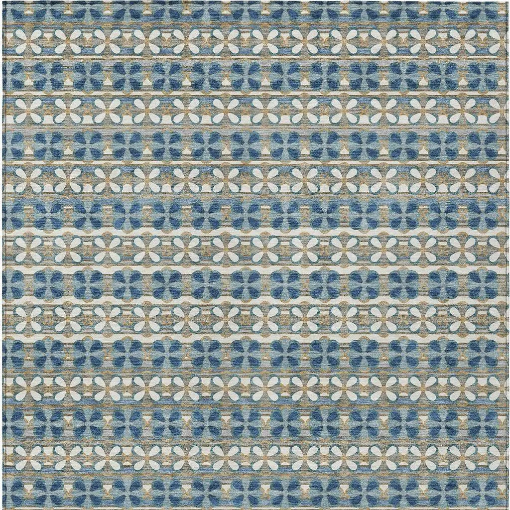 5' X 8' Teal Blue And Black Striped Washable Indoor Outdoor Area Rug Homeroots Outdoor