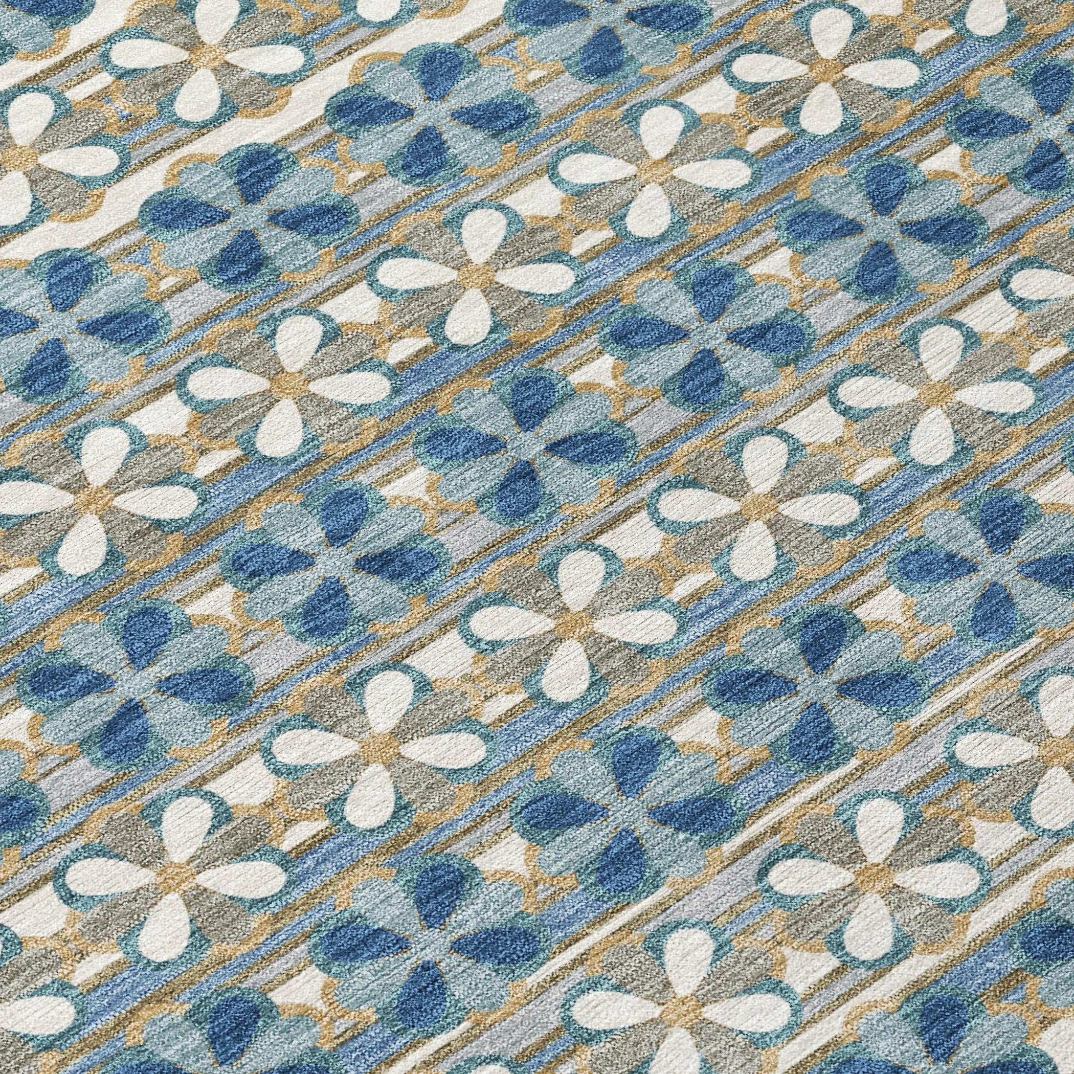 5' X 8' Teal Blue And Black Striped Washable Indoor Outdoor Area Rug Homeroots Outdoor