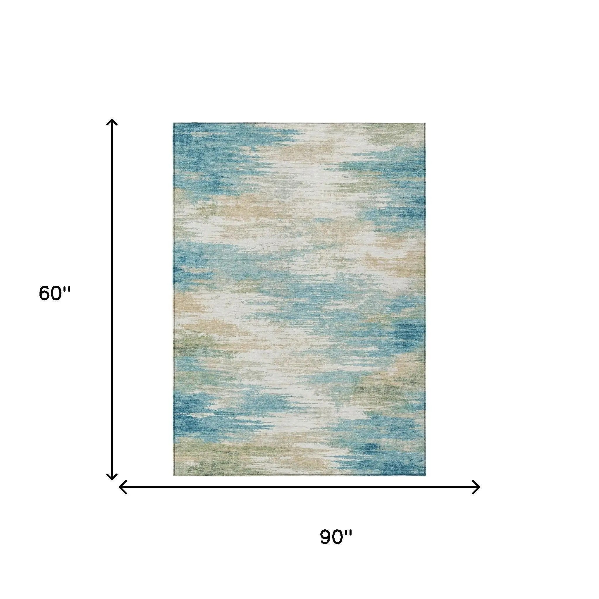 5' X 8' Teal Blue And Blue Abstract Washable Indoor Outdoor Area Rug Homeroots Outdoor