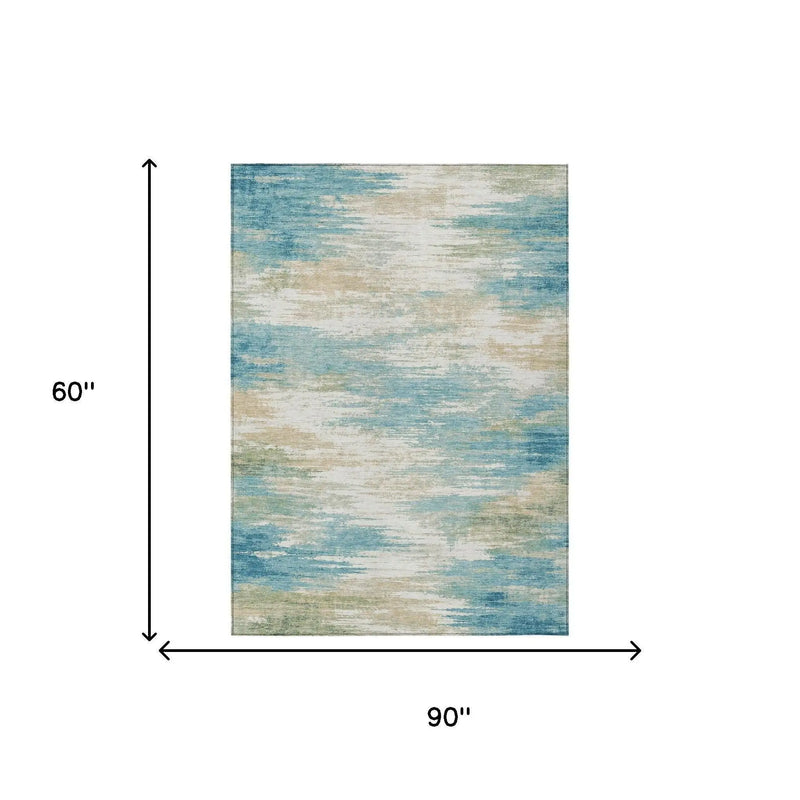 5' X 8' Teal Blue And Blue Abstract Washable Indoor Outdoor Area Rug Homeroots Outdoor