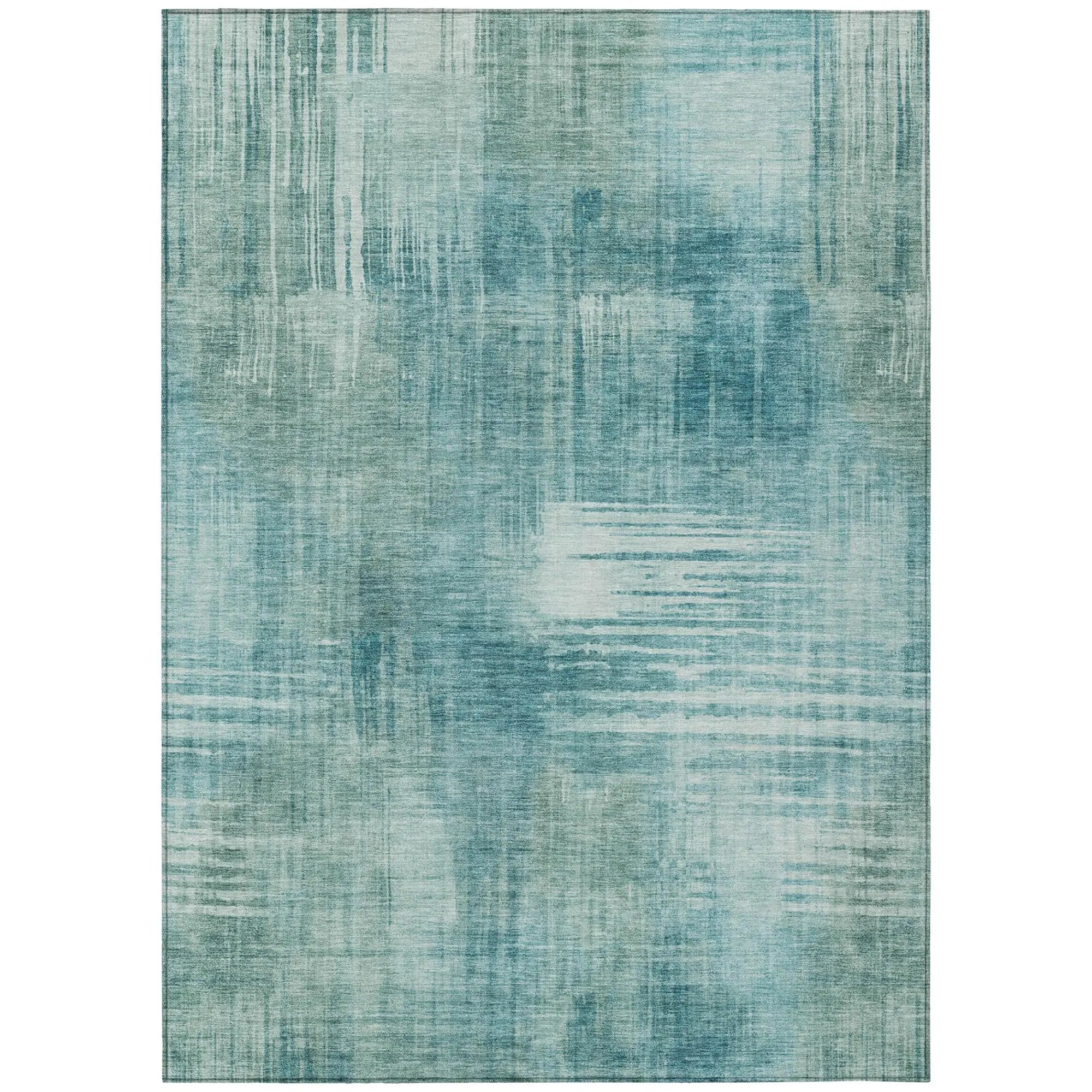 5' X 8' Teal Blue And Blue Abstract Washable Indoor Outdoor Area Rug Homeroots Outdoor